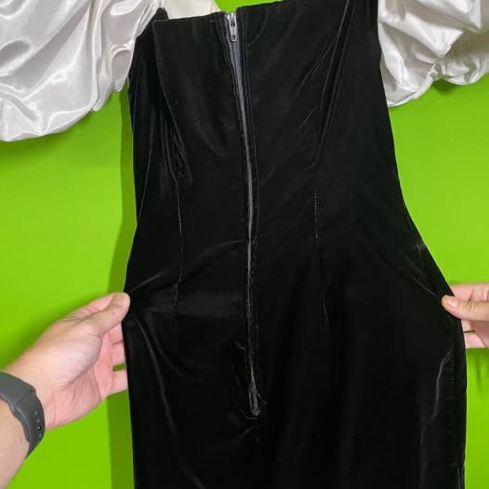 Dave & Johnny Vintage Black Velvet and White Satin Pearl Embellished Cocktail Dr - Picture 5 of 7